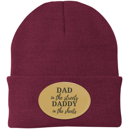 Dad in the Streets, Daddy in the Sheets | Men's Beanie | Leather Patch | Gift for Him