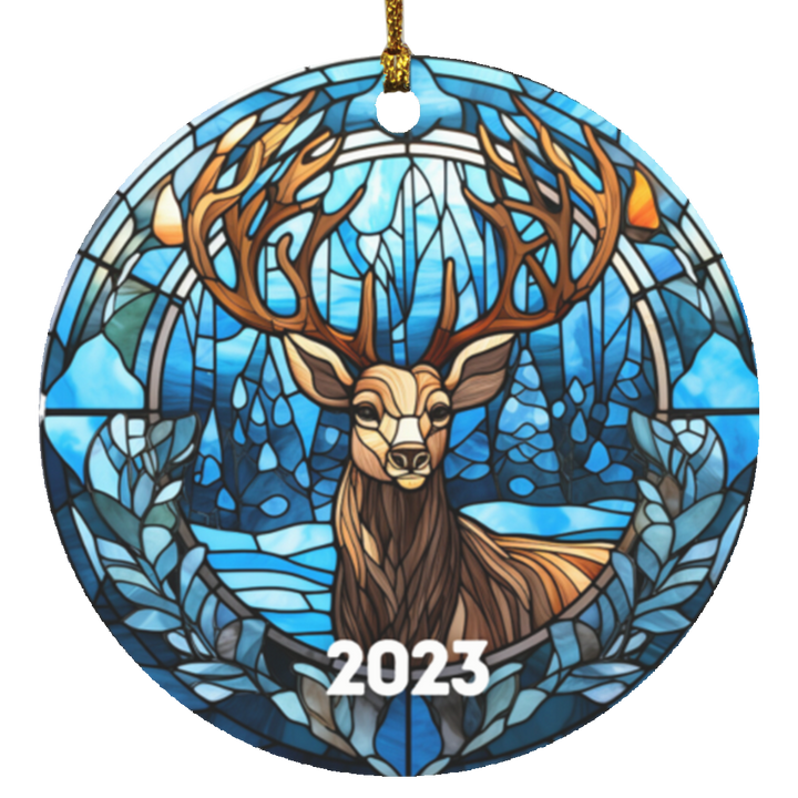 Blue Reindeer Stained Glass Christmas Ornament