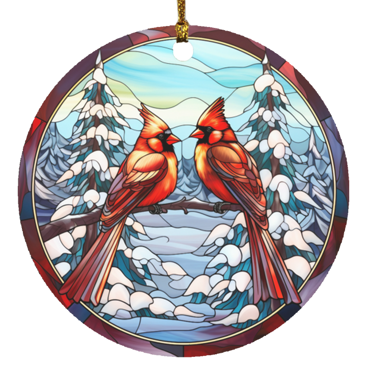 Cardinals Stained Glass Christmas Ornament