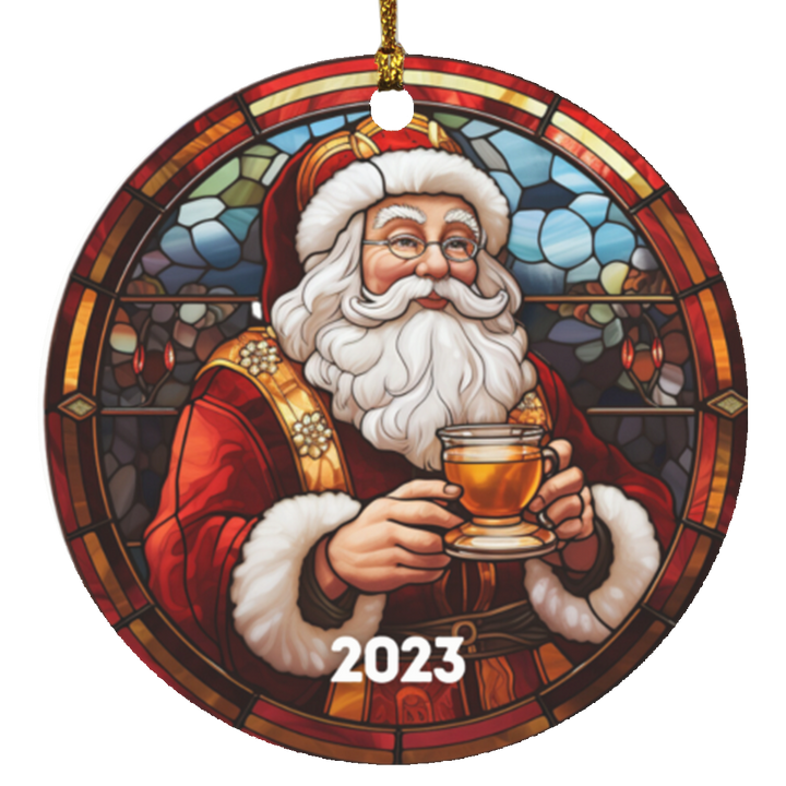 Santa Stained Glass Christmas Ornament