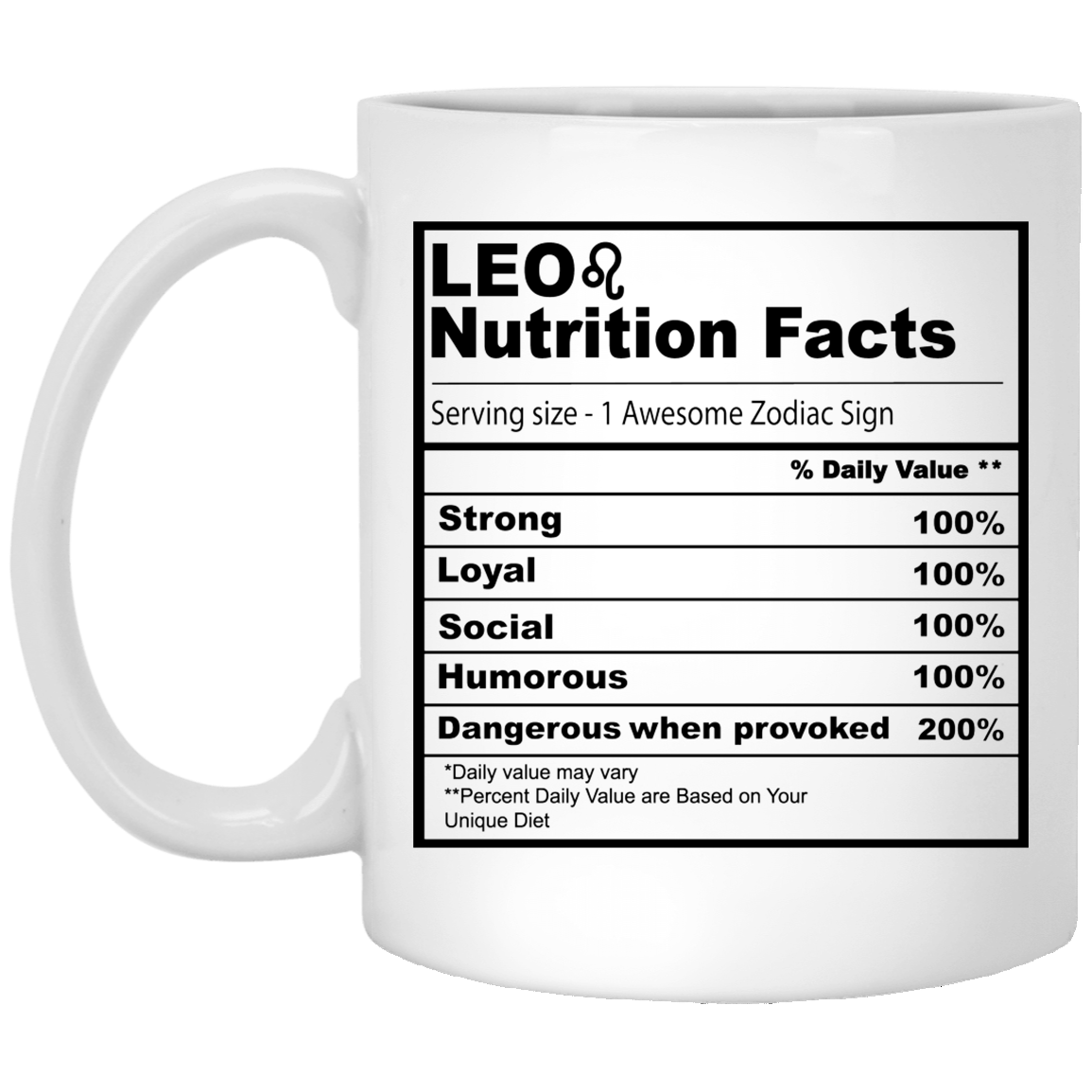 Leo Nutrition Facts 11 oz. White Mug☕